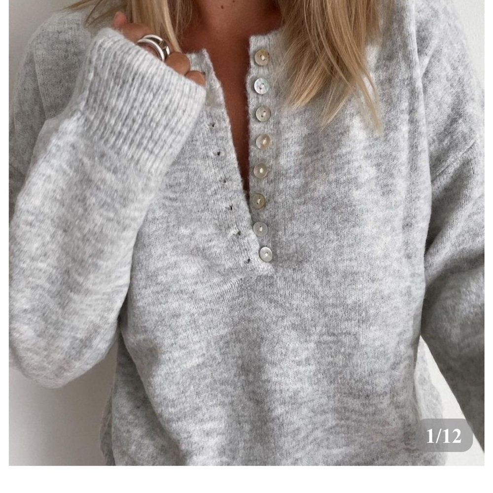 New With Tags gray button front v-neckline sweater